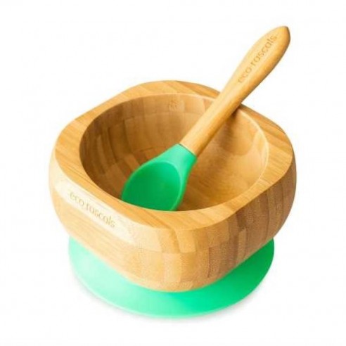 BOL BAMBOO + CUCHARA VERDE ECO RASCALS