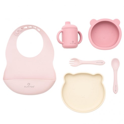 VAJILLA SILICONA 7PCS PINK OLMITOS
